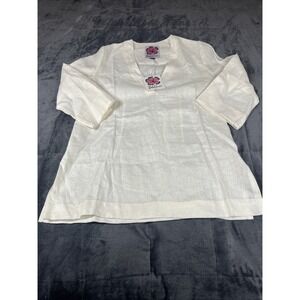 Lesley Evers Brooklyn White Linen Top made in USA 3/4 Sleeve Size‎ Tiny NWT
